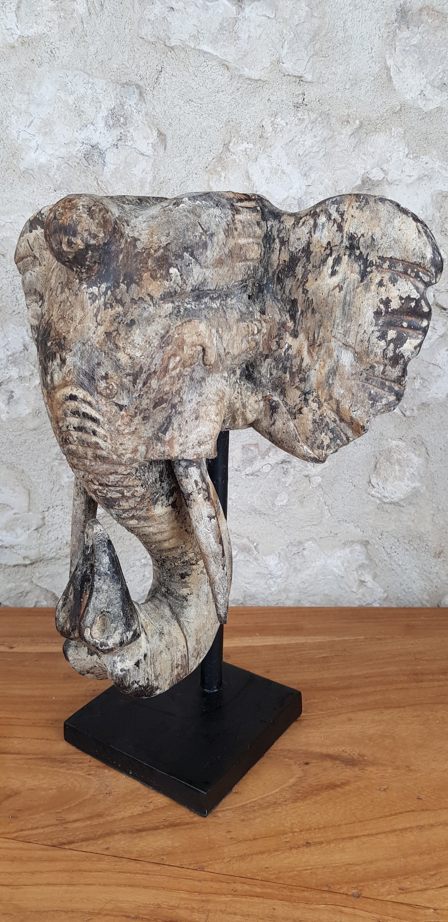 Sculpture en bois tête d'éléphant différentes tailles