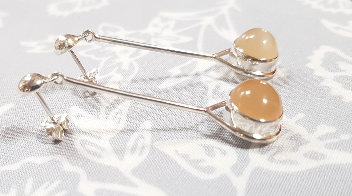 Boucles d'oreilles en argent pur avec pierre de Lune pêche orange
