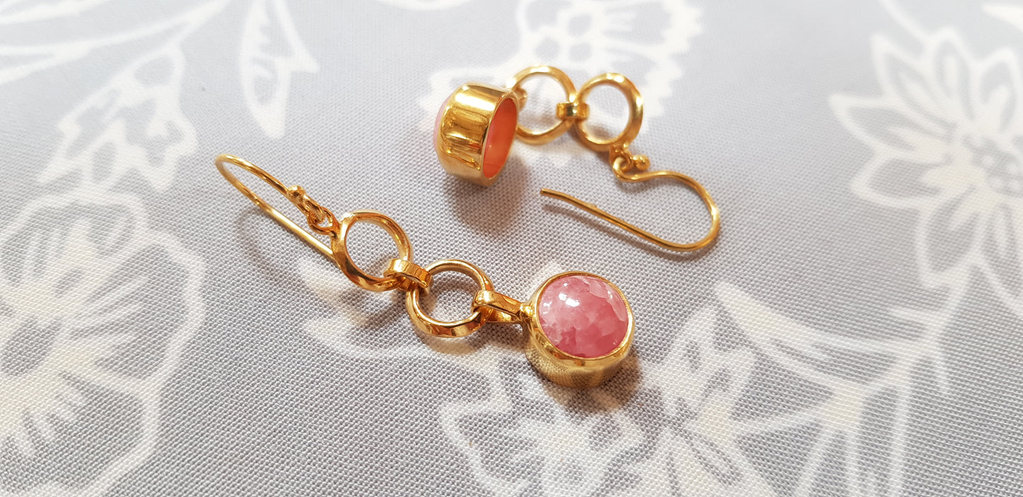 Boucles d'oreilles en plaqué or rose avec pierre Rhodonite
