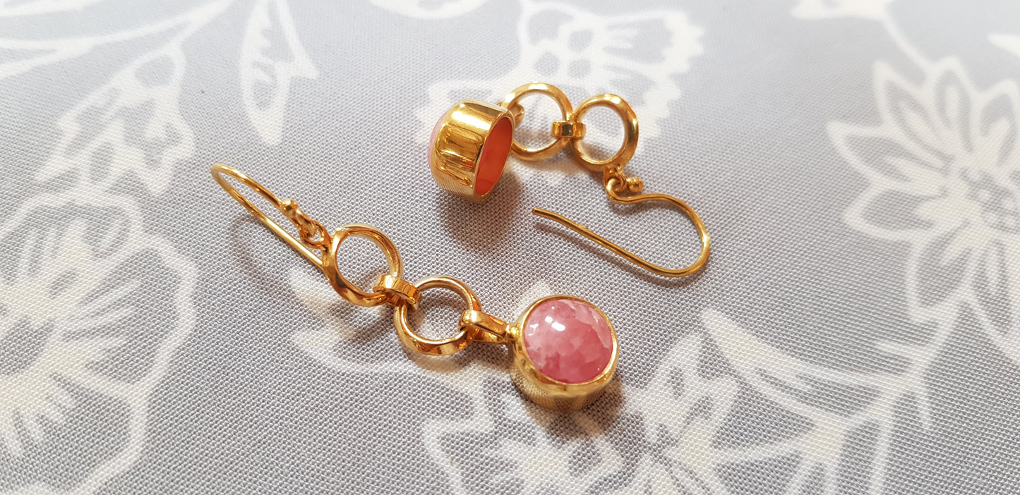 Boucles d'oreilles en plaqué or rose avec pierre Rhodonite