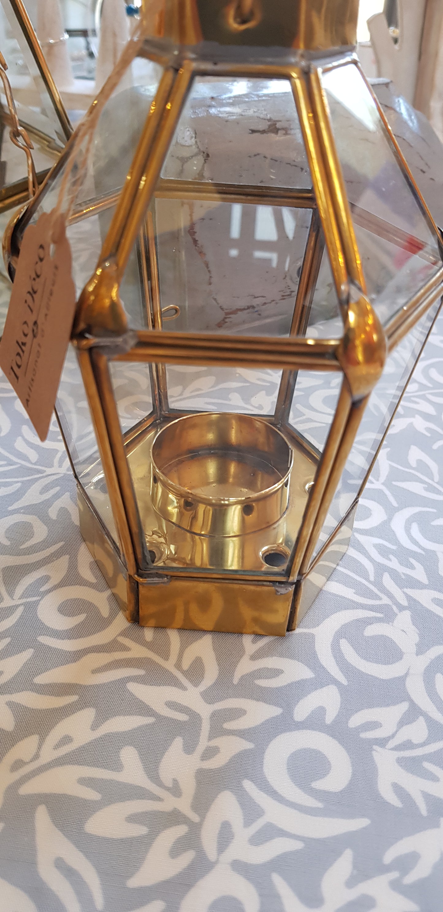 Lanterne hexagonale en laiton H 15 cm