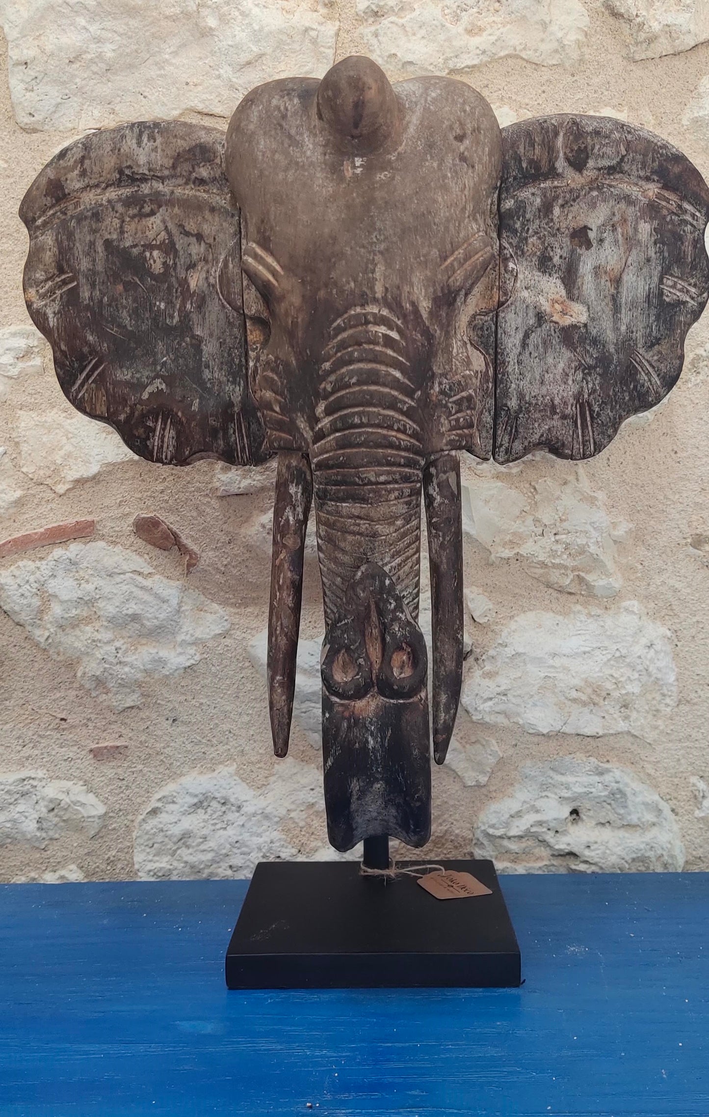 Sculpture en bois tête d'éléphant différentes tailles