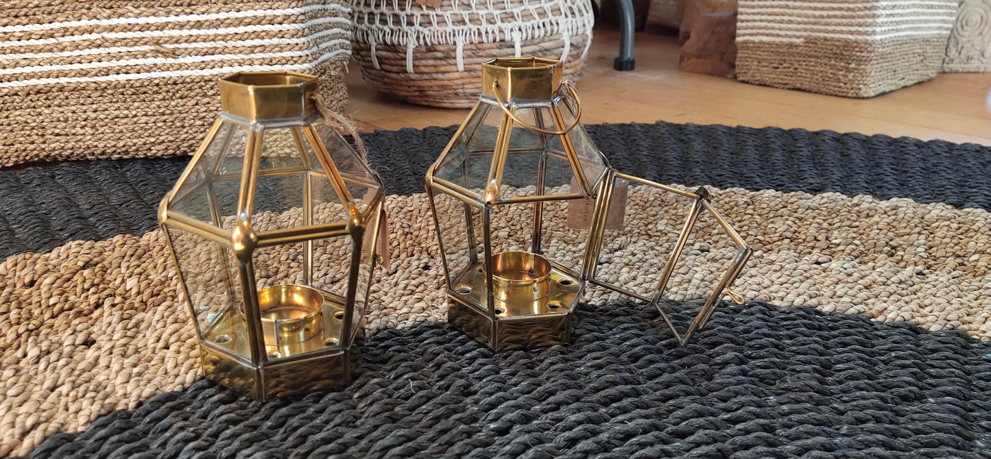 Lanterne hexagonale en laiton H 15 cm