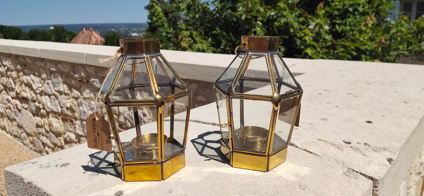 Lanterne hexagonale en laiton H 15 cm