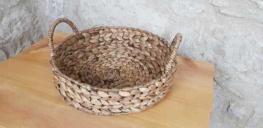 Plateau rond tressé de  Jacinthe d'eau avec anse D25 cm