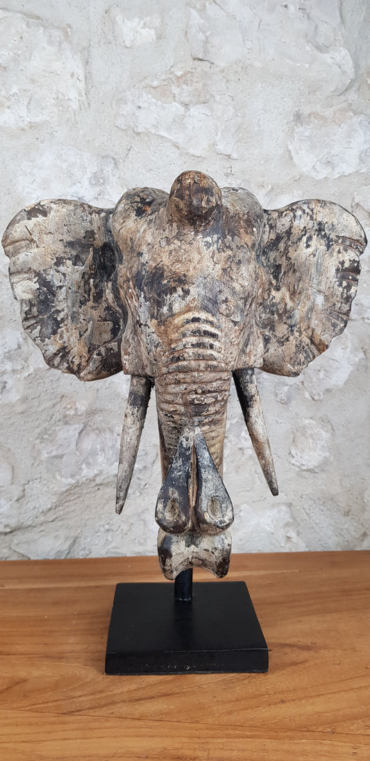 Sculpture en bois tête d'éléphant différentes tailles