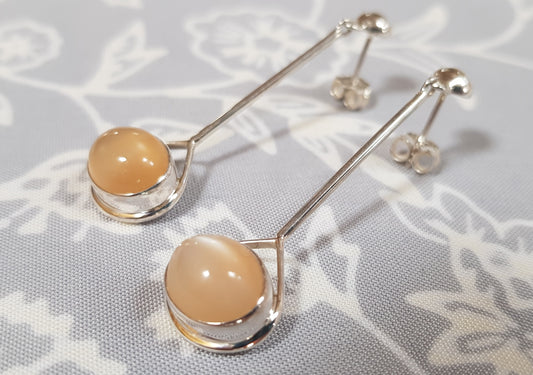 Boucles d'oreilles en argent pur avec pierre de Lune pêche orange