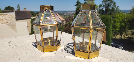 Lanterne hexagonale en laiton H 15 cm